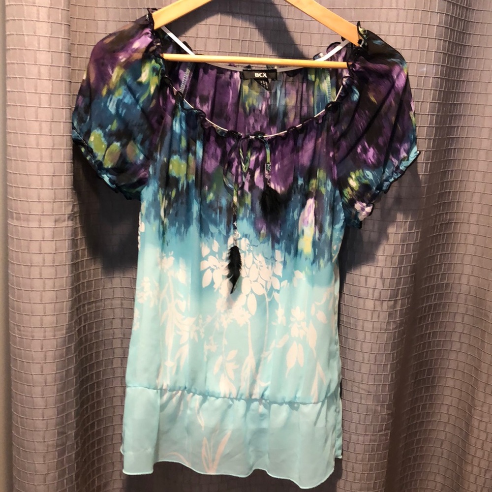 Feminine watercolor floral blouse with built-in camisole